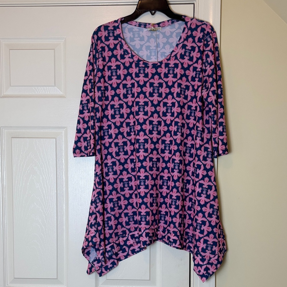 NWT Simply Southern Pink & Blue Sweet Damask Dress size Medium